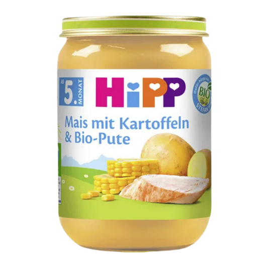 HiPP Bio Menüs: Mais mit Kartoffeln und Bio-Pute